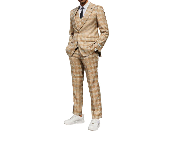 Men’s Stacy Adams 3pc Hybrid Suit - Glen Plaid