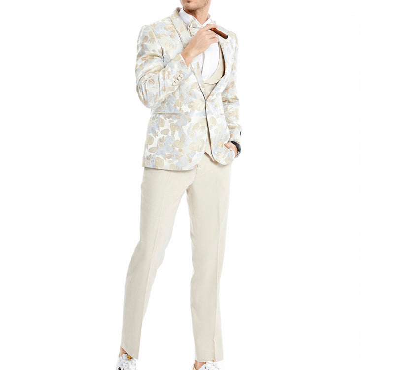 Men’s 3pc Floral Design Shawl Collar Suit