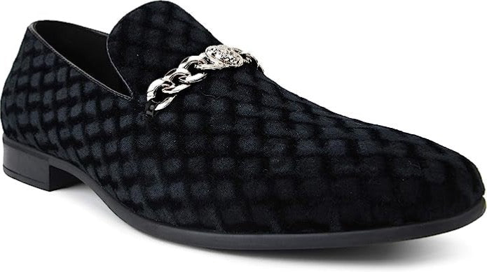 Men’s Velvet Slip-On Loafer w/Metal Chain Exotic Bit by Amali