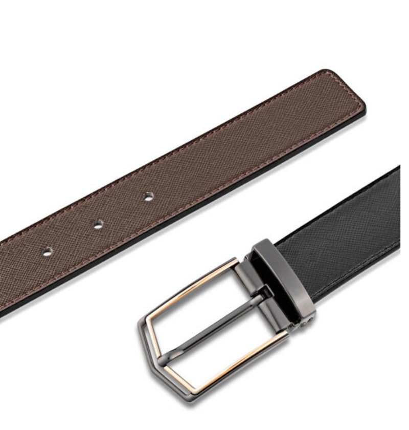 Men’s Leather Reversible Carlo Fellini Belt - Chrome/Gold