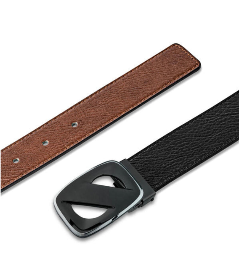 Men’s Leather Reversible Carlo Fellini Grain Belt - Rectangle Cross