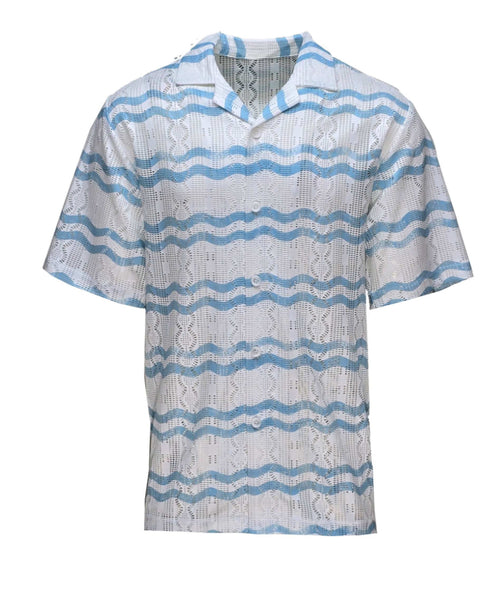Men’s S/S Crochet Casual Button Down Shirt