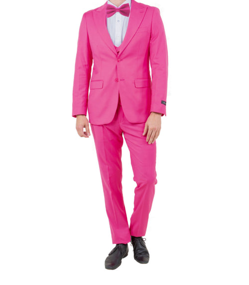Men’s 3pc Solid Skinny Suit w/Collared Vest