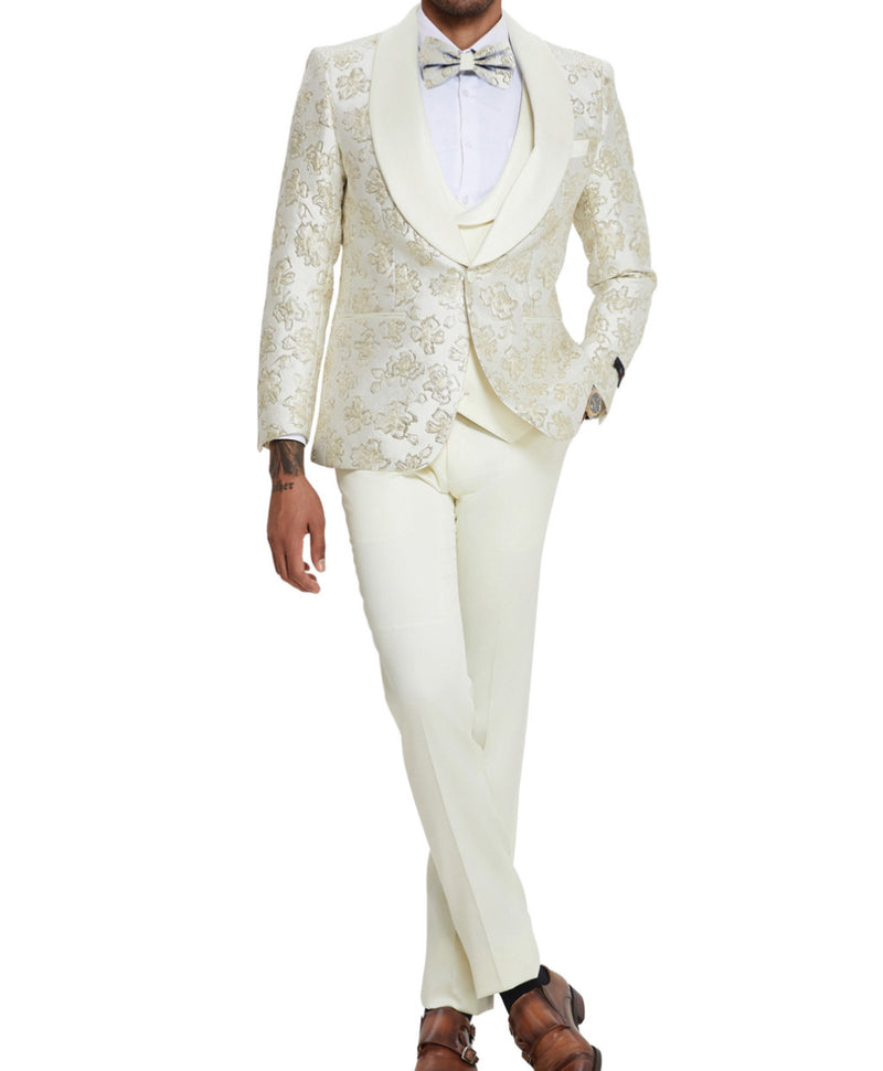 Men’s 3pc Floral Textured Suit