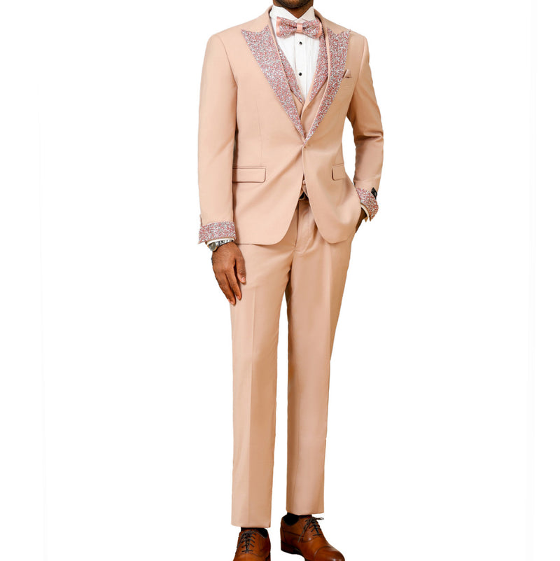 Men’s 3pc Suit w/Rhinestone Peak Labels