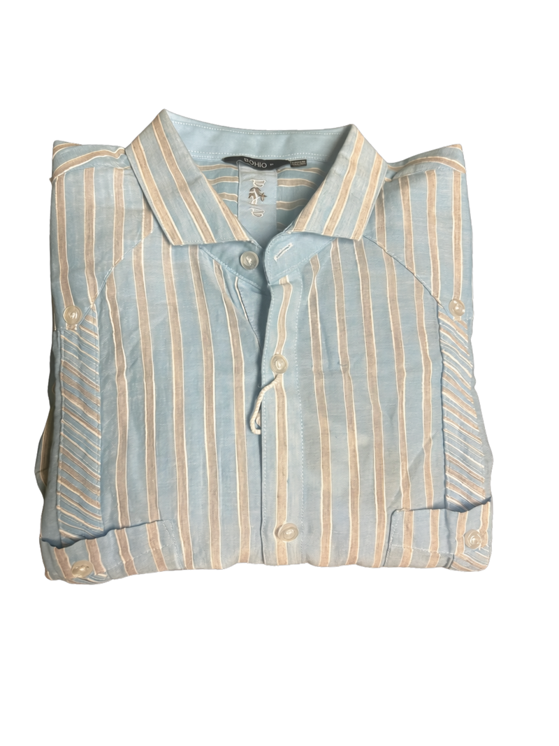 Men’s Stripe Linen Blend L/S Guayabera