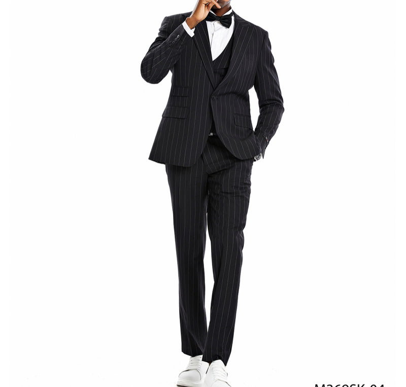 Men’s 3pc Pin Stripe Slim Tazio Suit