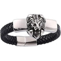 Men's Leather Band Bracelet with Lion