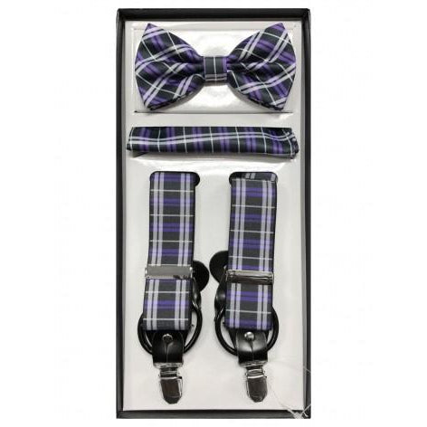 Men’s Plaid Suspender/Bow Tie/Hanky