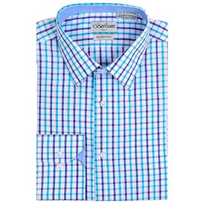 Men’s Modern Fit Plaid Shirt by Berlioni