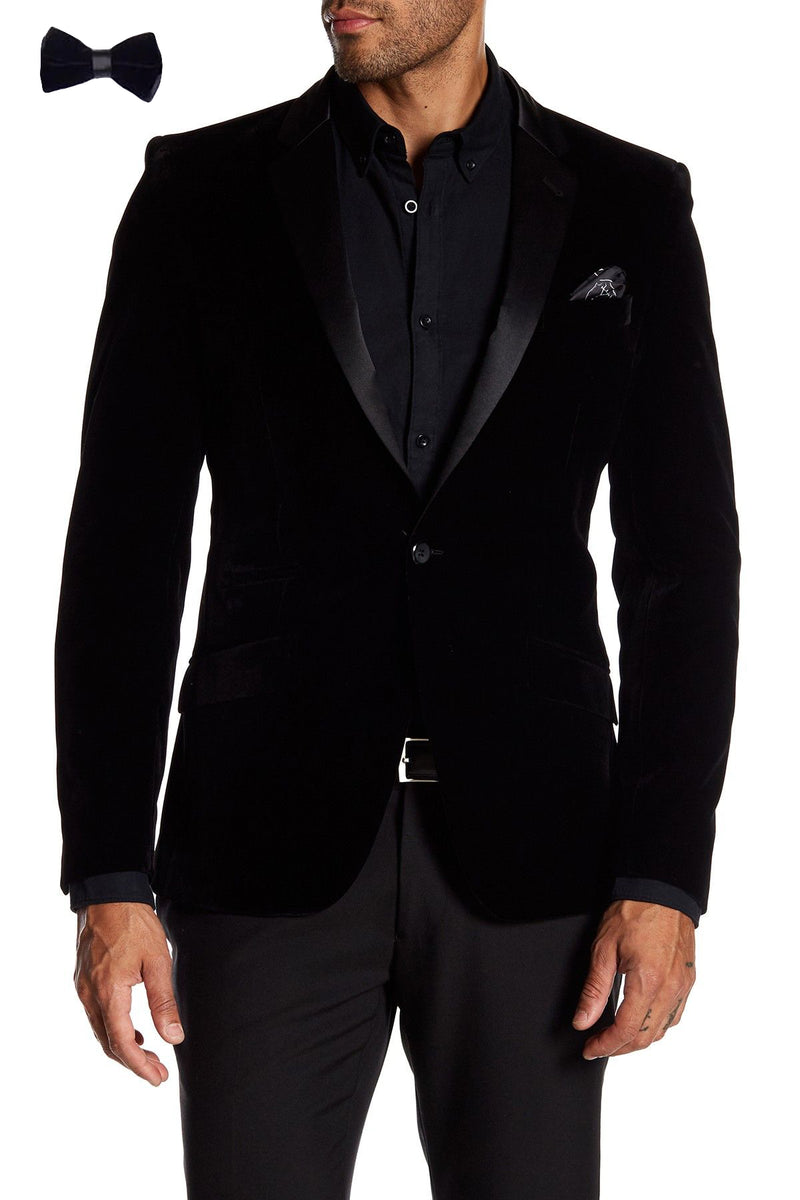 Men’s Velvet Slim Fit Blazer & Matching Bow Tie