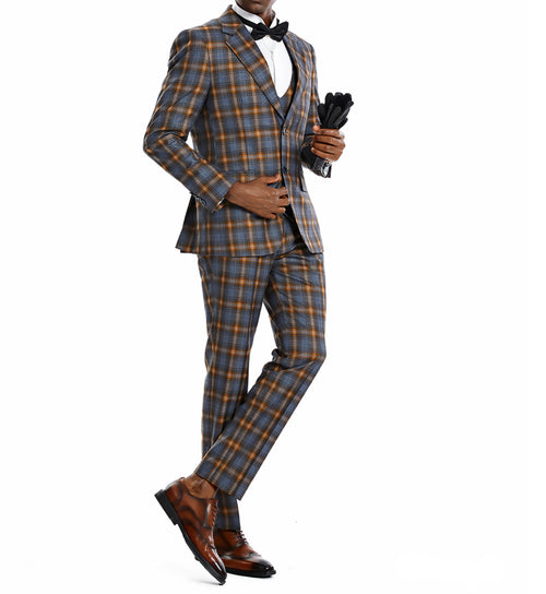 Mens’ 3pc Windowpane Slim Fit Suit