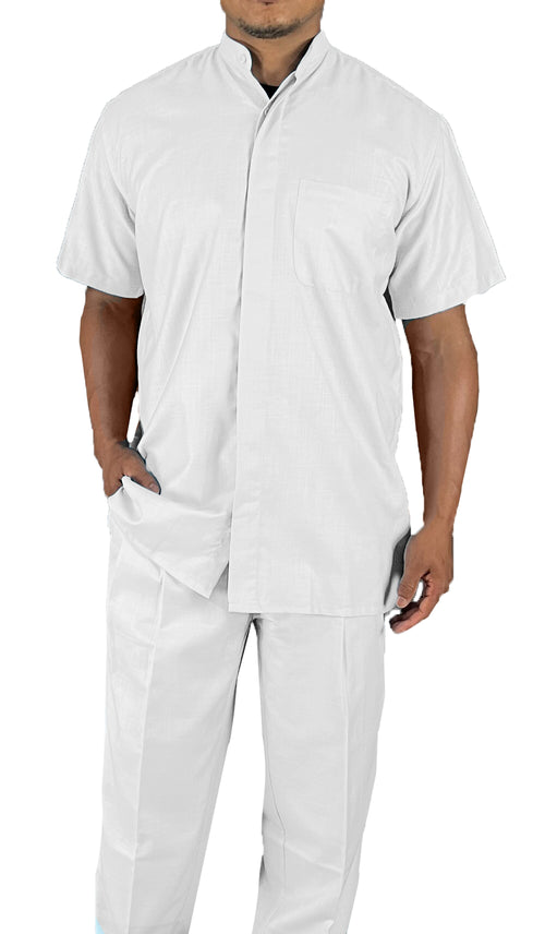 Men’s Summer Polyester Linen Feel S/S Pants Set - 2pc