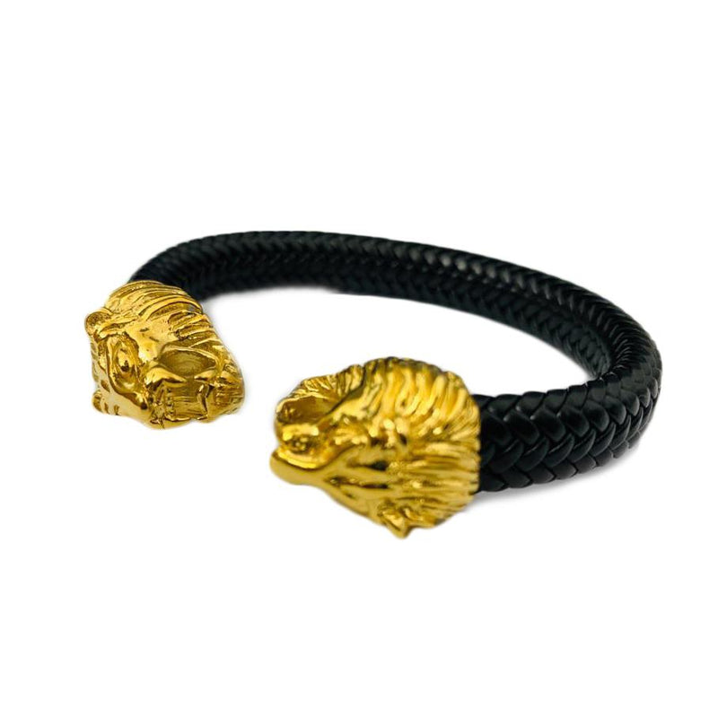 Men's Leather Band Bracelet with Lion