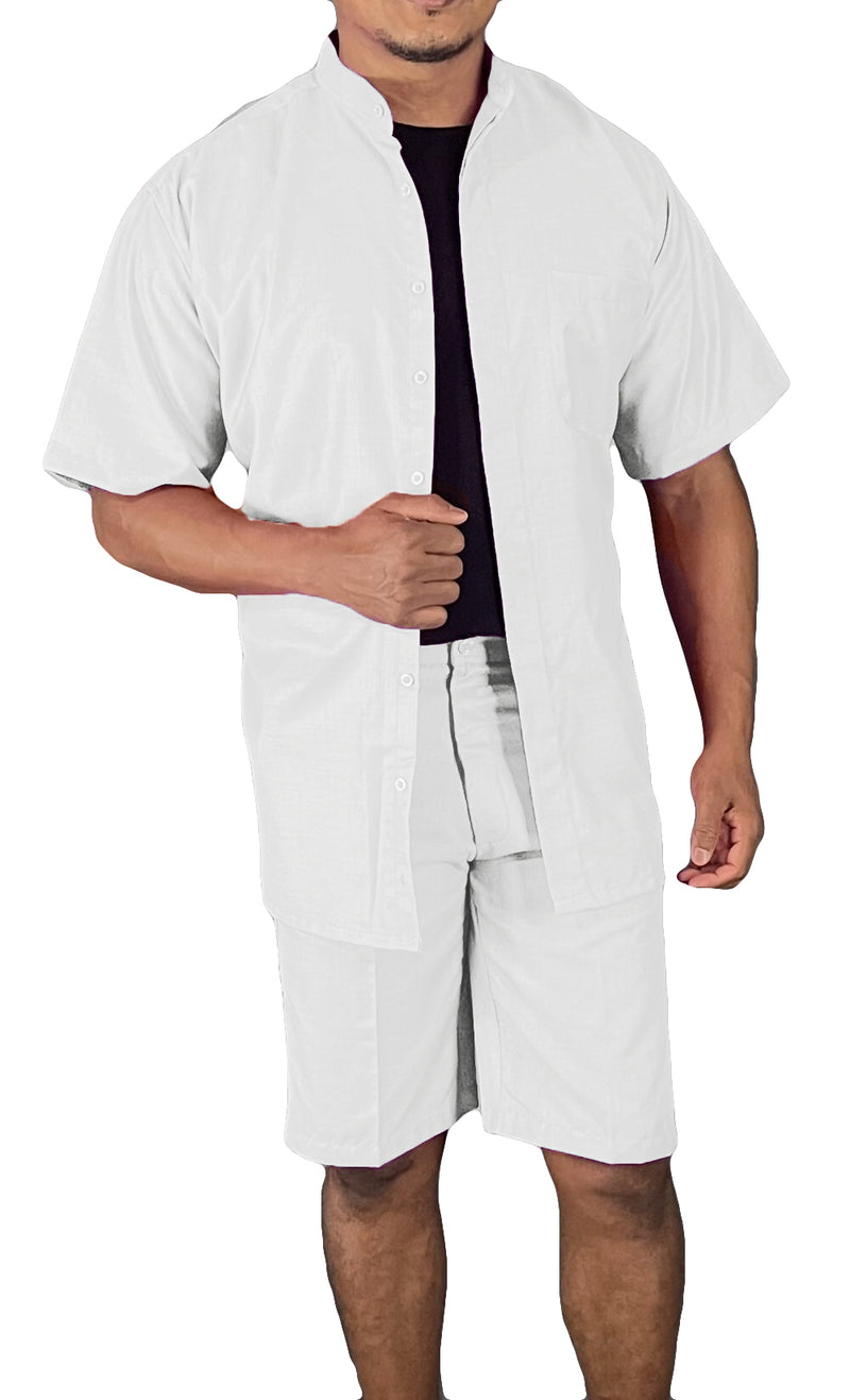 Men’s Summer Polyester Linen Feel S/S Shorts Set - 2pc