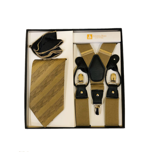 Men's 3pc Set-Tie/Round Hanky/Suspender